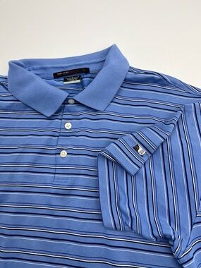Nike Tiger Woods Collection Mens Dri-Fit Golf Polo Shirt Size Large‎ Blue Stripe